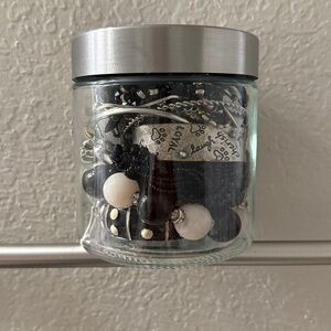 Black/Silvertone Mystery Jewelry Jar
